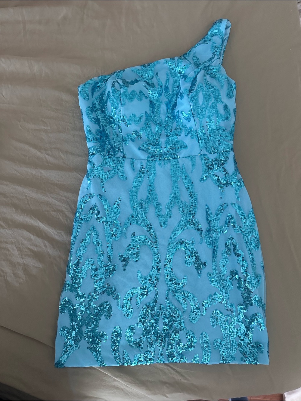 Windsor Turquoise One-Shoulder Sequin Mini Dress
